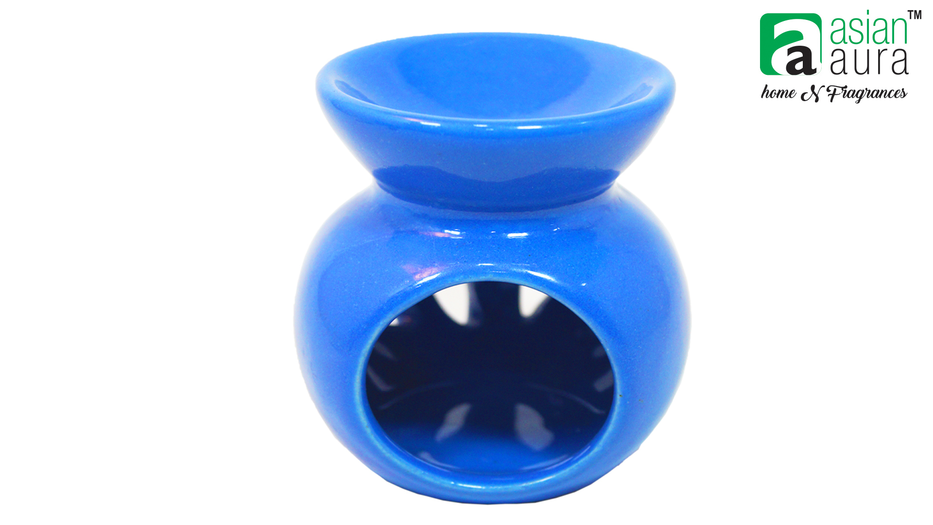 Asian Aura Ceramic Aromatic Oil Candle Diffuser with 2 oil bottles AA-CB-0024 Blue