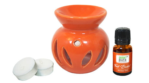 Asian Aura Ceramic Aromatic Oil Diffuser With 2 Oil Bottles Aa-cb-0024o