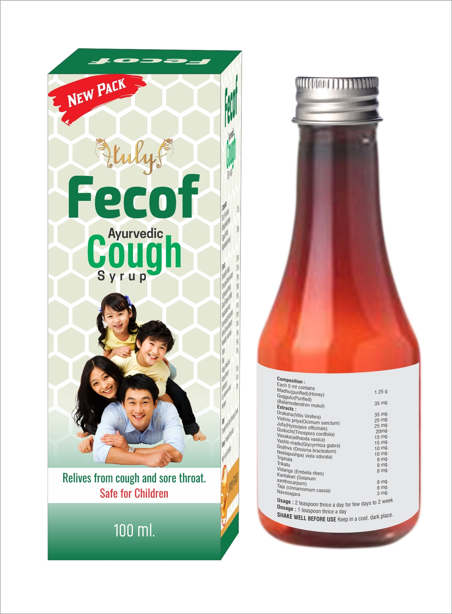 Fecof Syrup for Cough Dry Cough Throat Discomfort (100 Ml)