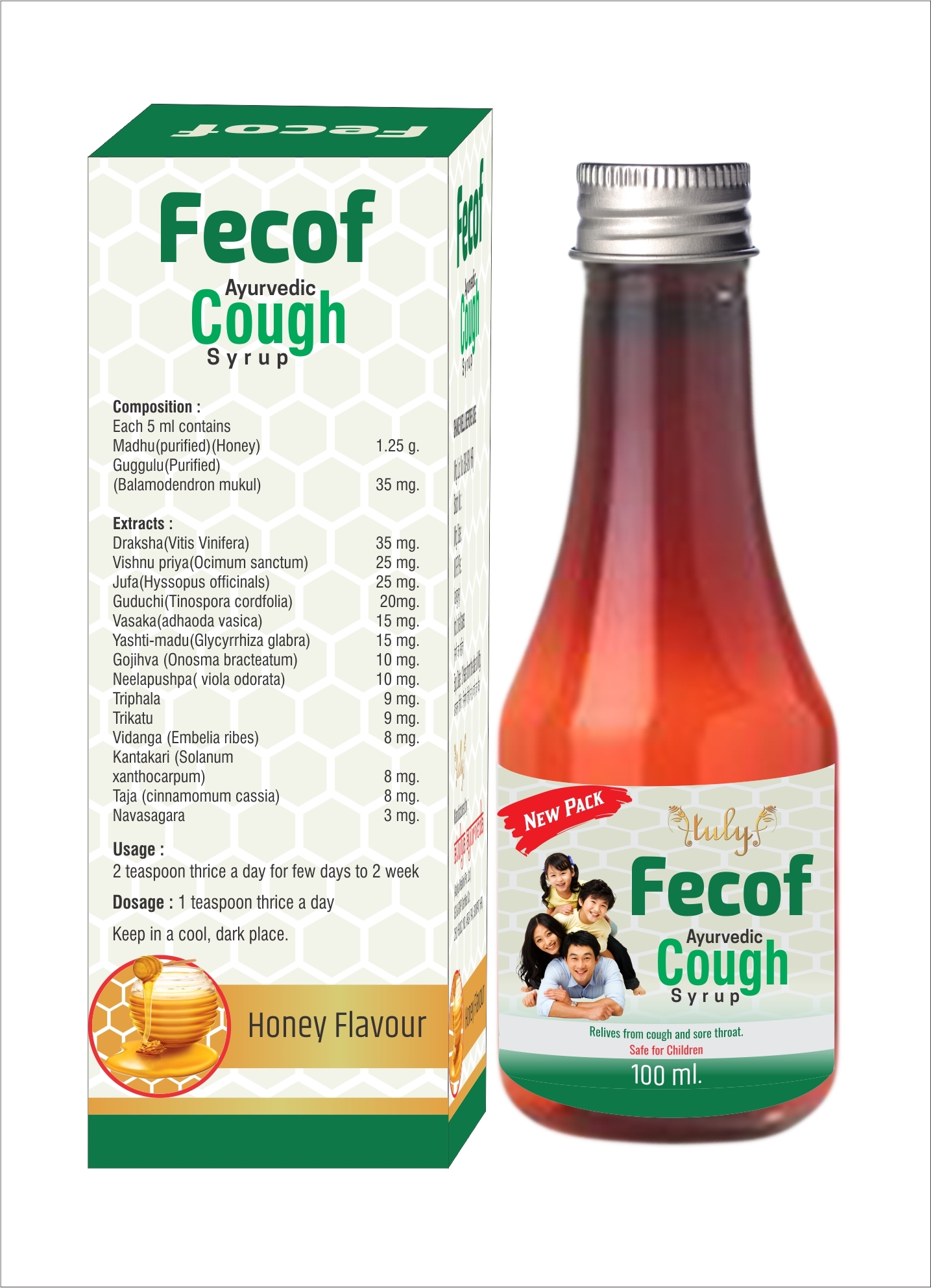 Fecof Syrup for Cough Dry Cough Throat Discomfort (100 Ml)
