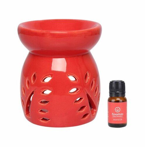 Asian Aura Ceramic Aromatic Oil Diffuser with 2 oil bottles AA-CB-0029Red