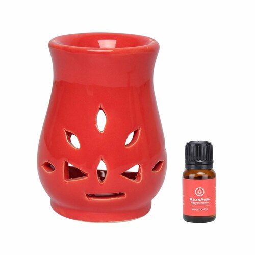 Asian Aura Ceramic Aromatic Oil Diffuser with 2 oil bottles AA-CB-0031RED