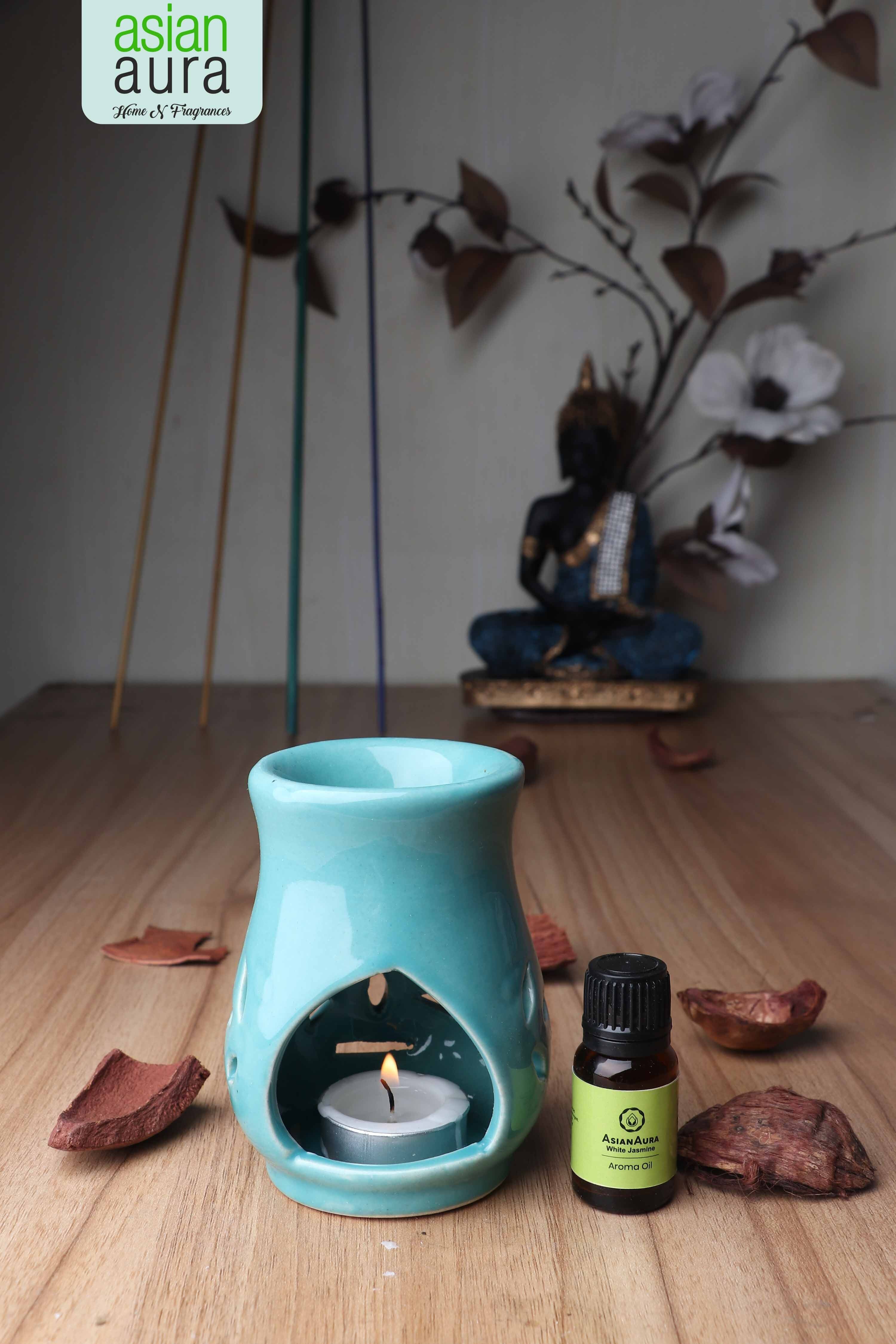Asian Aura Ceramic Aromatic Oil Diffuser with 2 oil bottles AA-CB-0031T-Green
