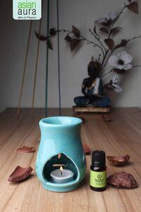 Asian Aura Ceramic Aromatic Oil Diffuser with 2 oil bottles AA-CB-0031T-Green