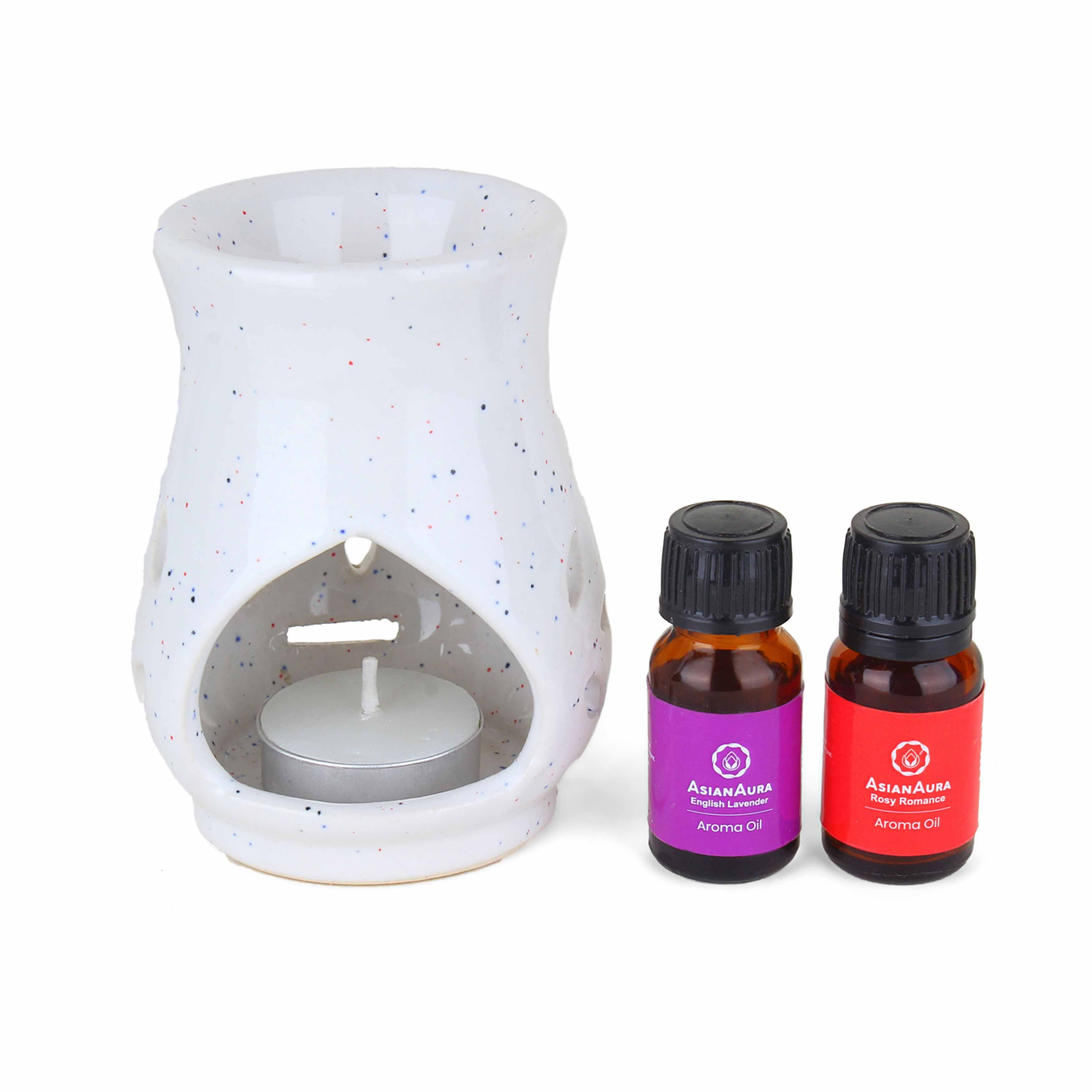 Asian Aura Ceramic Aromatic Oil Diffuser with 2 oil bottles AA-CB-0031W