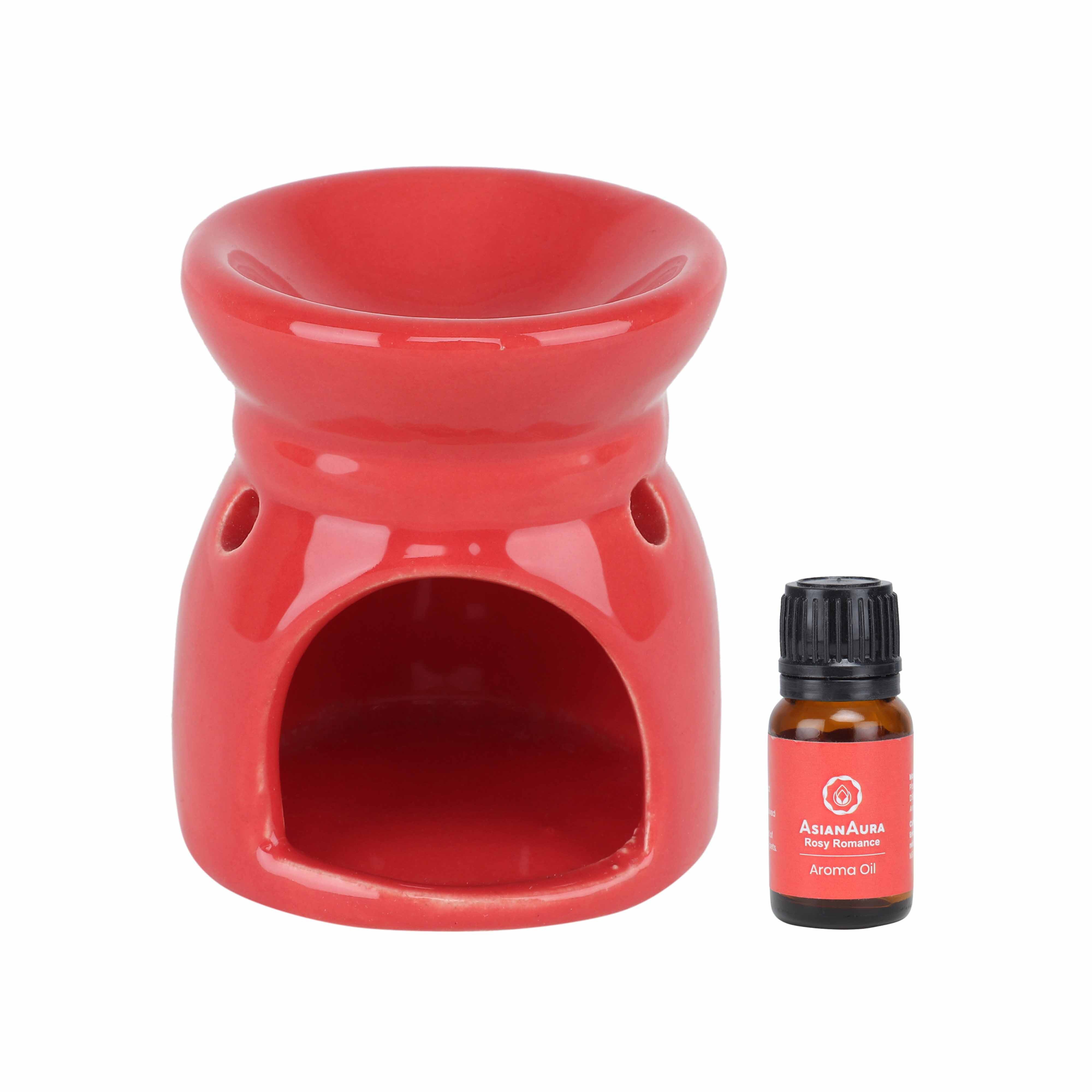 Asian Aura Ceramic Aromatic Oil Diffuser with 2 oil bottles AA-CB-0032Red