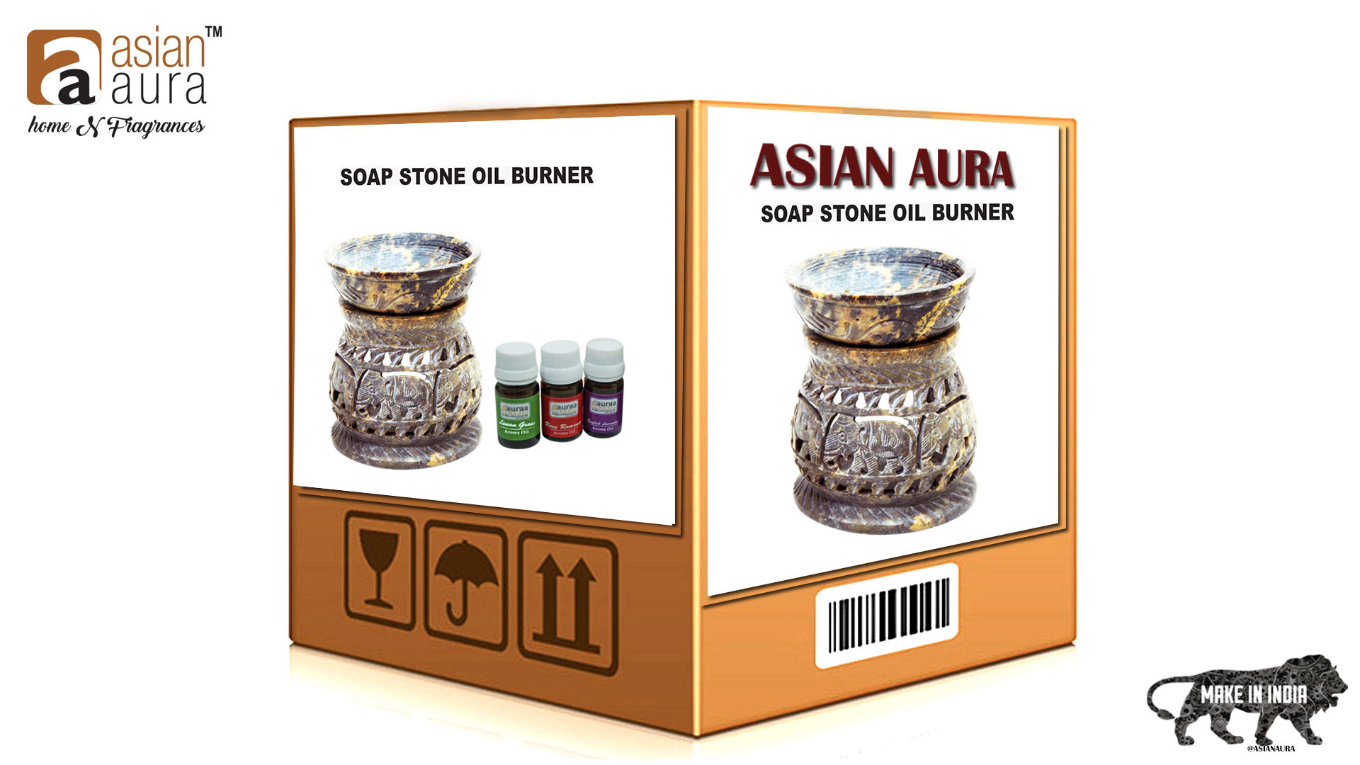 Asian Aura Ceramic Aromatic Oil Diffuser with 2 oil bottles AA-CB-0036