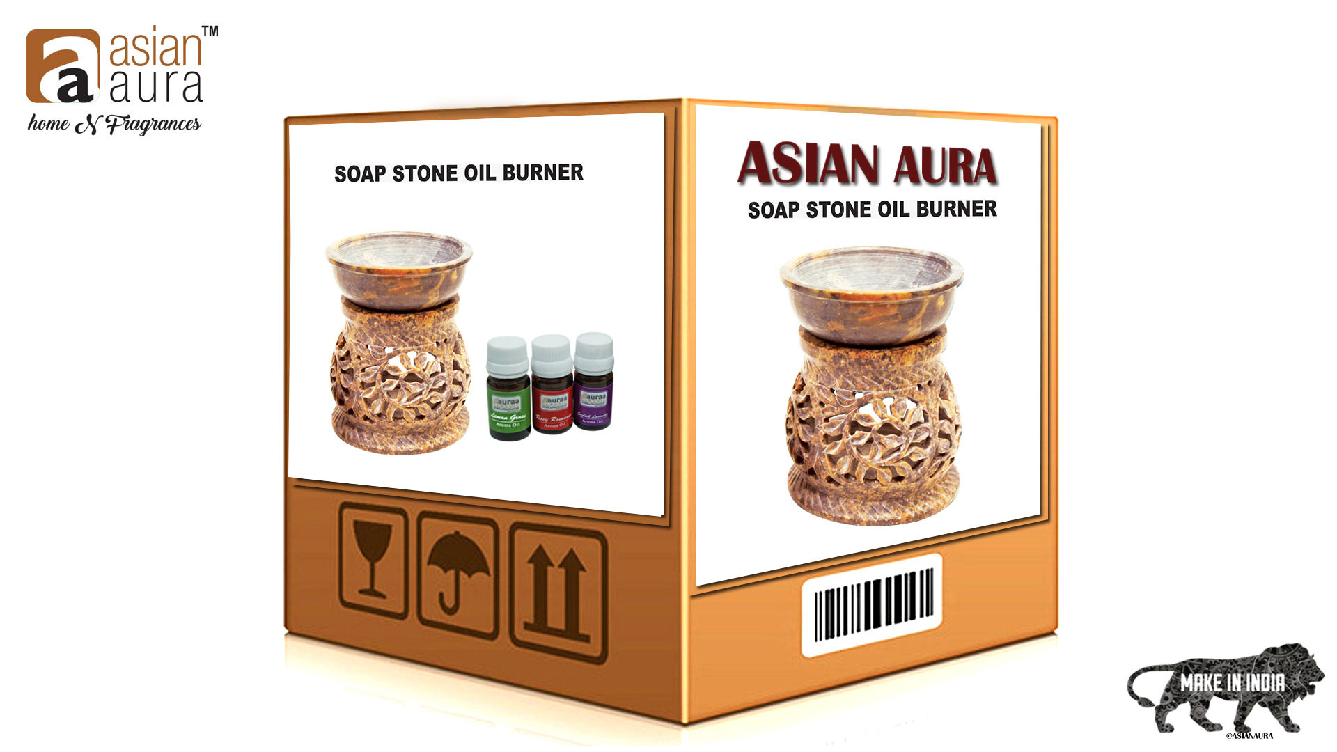 Asian Aura Ceramic Aromatic Oil Diffuser with 2 oil bottles AA-CB-0039