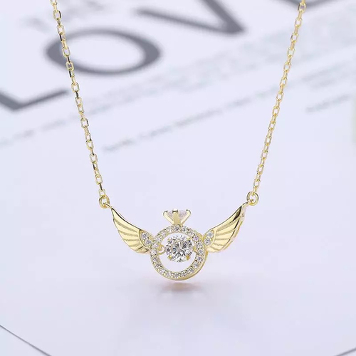 Vembley Elegant Angel Wings Golden Ring Shape Pendant Necklace For Women And Girls Size: Freesize