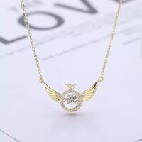 Elegant Angel Wings Golden Ring Shape Pendant Necklace