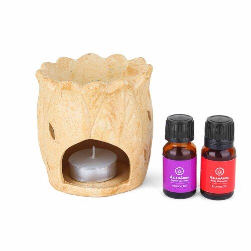 Asian Aura Ceramic Aromatic Oil Diffuser with 2 oil bottles AA-CB-0040Brown