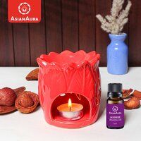 Asian Aura Ceramic Aromatic Oil Diffuser with 2 oil bottles AA-CB-0040Red