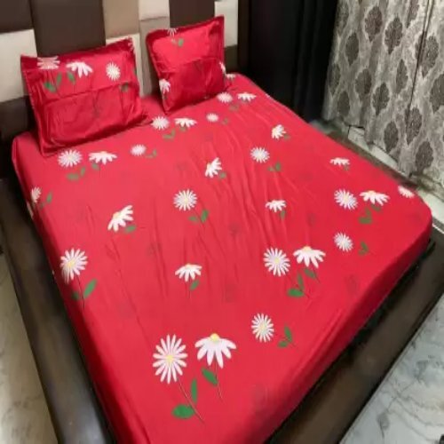 Cotton King Size Floral Fitted (Elastic) Bedsheet