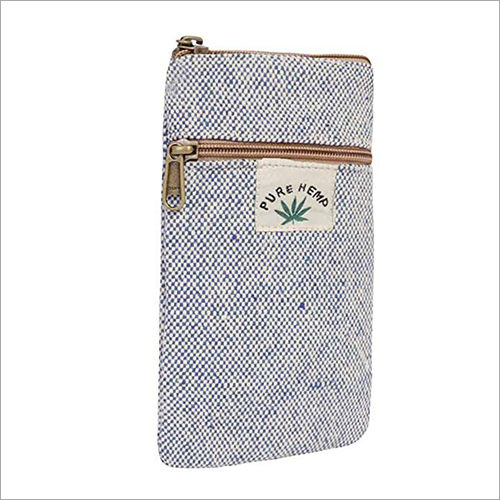 Cotton Fabric Mobile Pouch White Blue