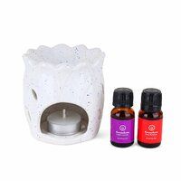 Asian Aura Ceramic Aromatic Oil Diffuser with 2 oil bottles AA-CB-0040White