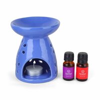 Asian Aura Ceramic Aromatic Oil Diffuser with 2 oil bottles AA-CB-0042BLUE
