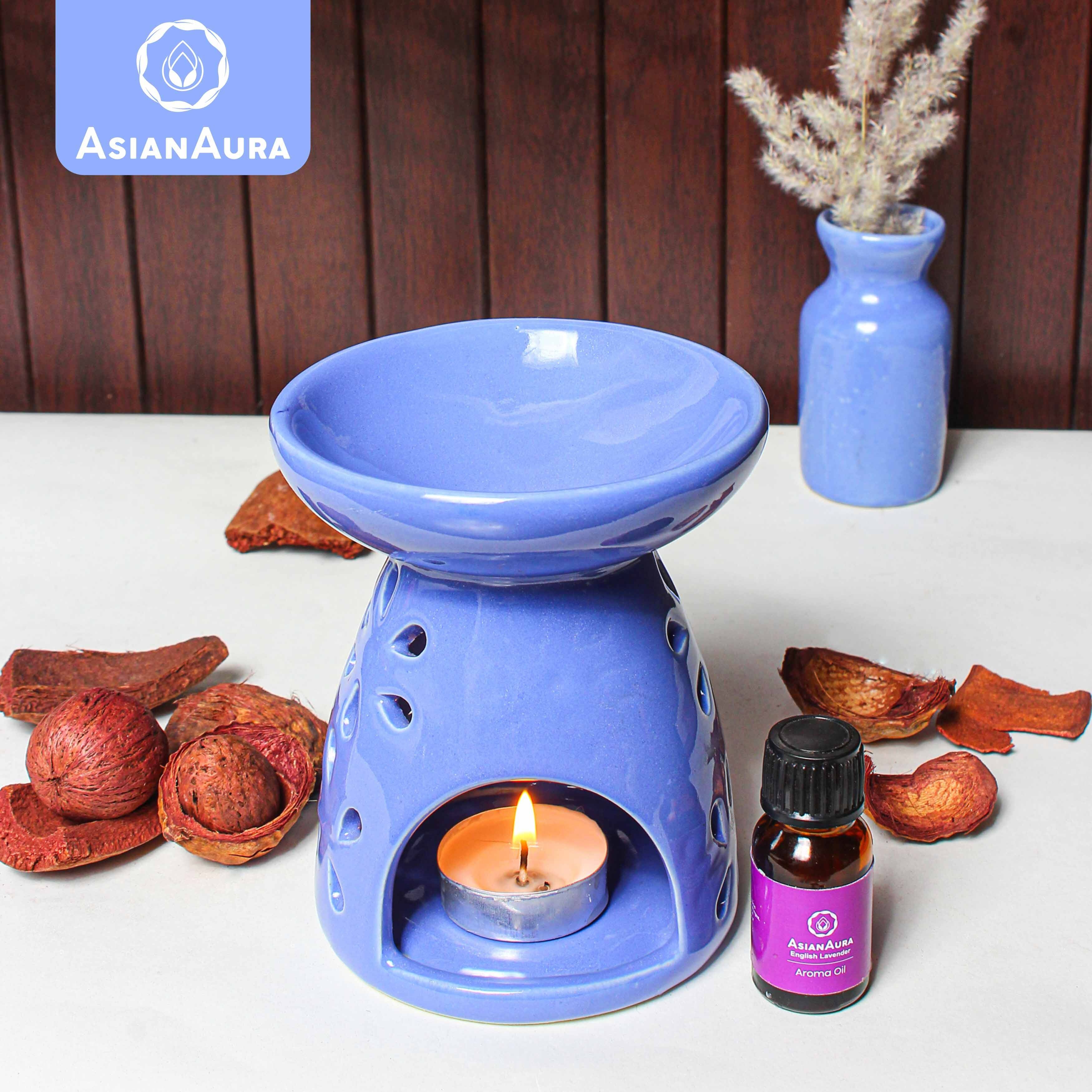 Asian Aura Ceramic Aromatic Oil Diffuser with 2 oil bottles AA-CB-0042BLUE