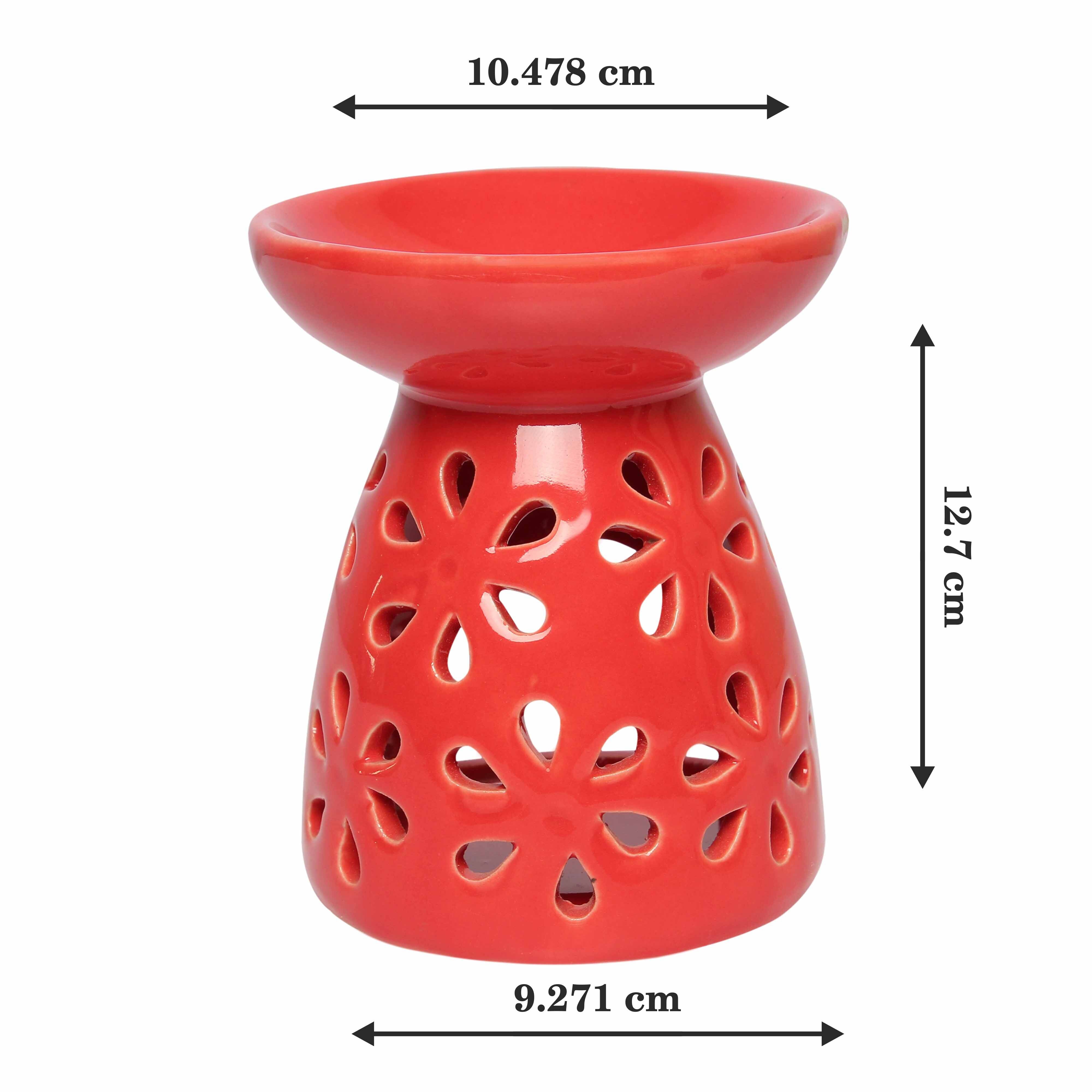 Asian Aura Ceramic Aromatic Oil Diffuser with 2 oil bottles AA-CB-0042Red