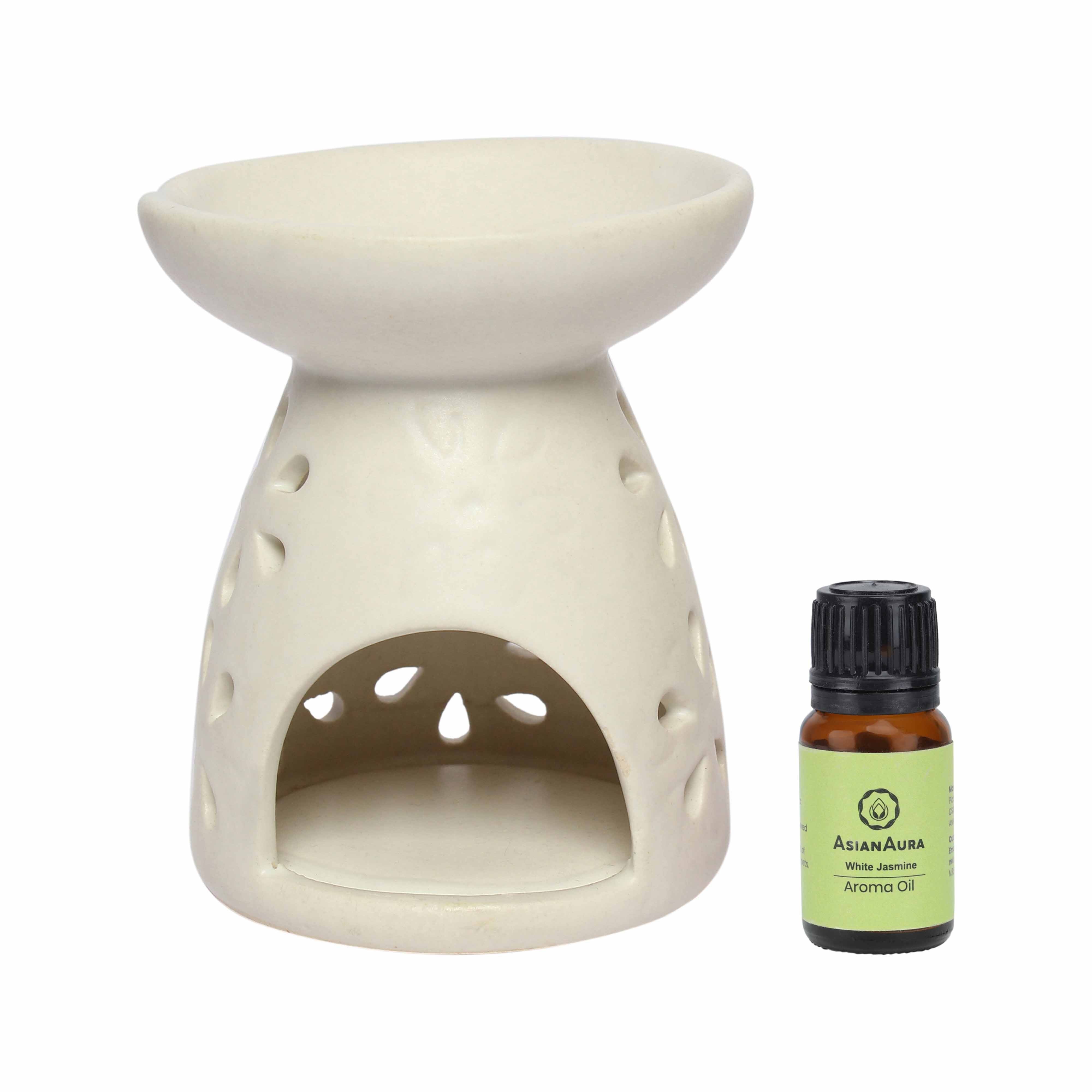 Asian Aura Ceramic Aromatic Oil Diffuser with 2 oil bottles AA-CB-0042WHITE