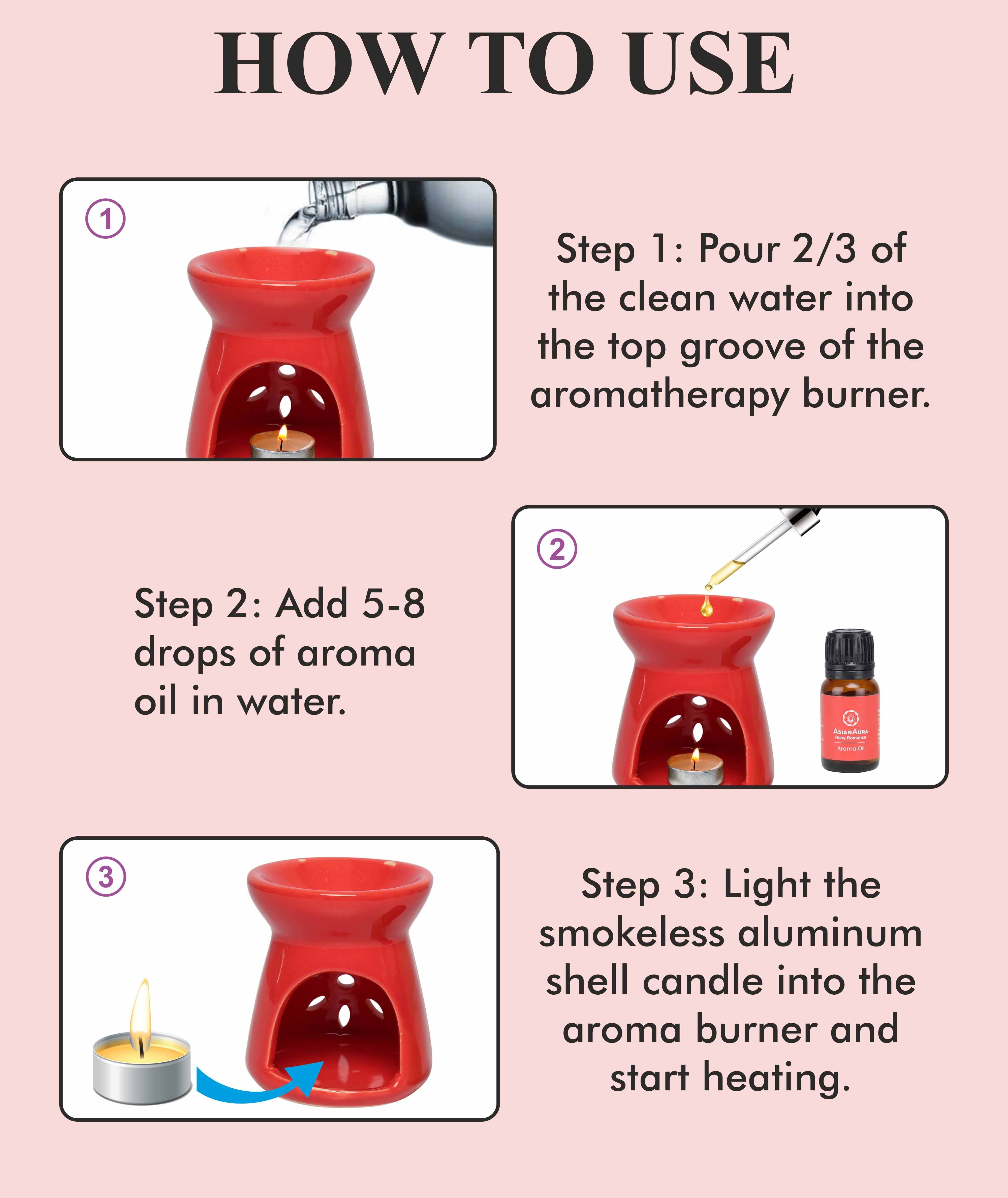 Asian Aura Ceramic Aromatic Oil Diffuser with 2 oil bottles AA-CB-0043Red
