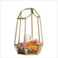 Glass Planter Terrarium - Glass & Iron, 6.5x5.7x9.8 Inch, Golden | High Quality Decorative Element For Home Or Office Decor
