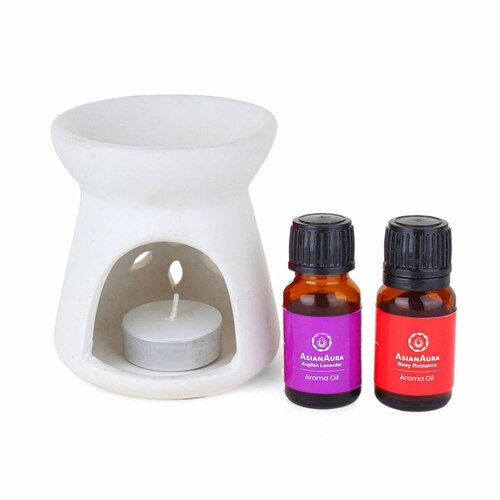 Asian Aura Ceramic Aromatic Oil Diffuser with 2 oil bottles AA-CB-00431 W