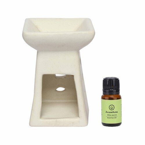 Asian Aura Ceramic Aromatic Oil Diffuser with 2 oil bottles AA-CB-0044White