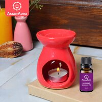 Asian Aura Ceramic Aromatic Oil Diffuser with 2 oil bottles AA-CB-0045A REd