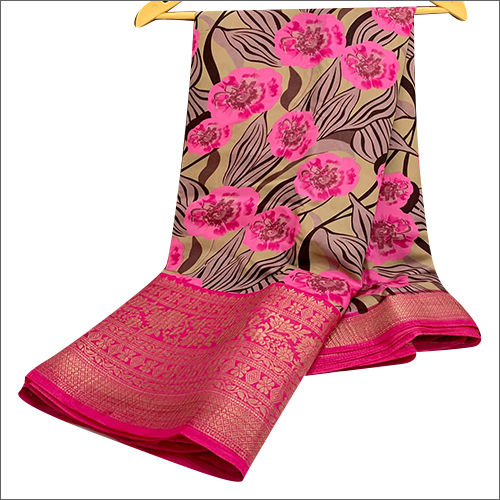 Pink Printed Silk Jacquard Saree