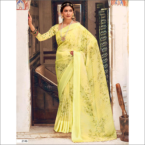 Yellow Ladies Fancy Silk Zari Work Saree