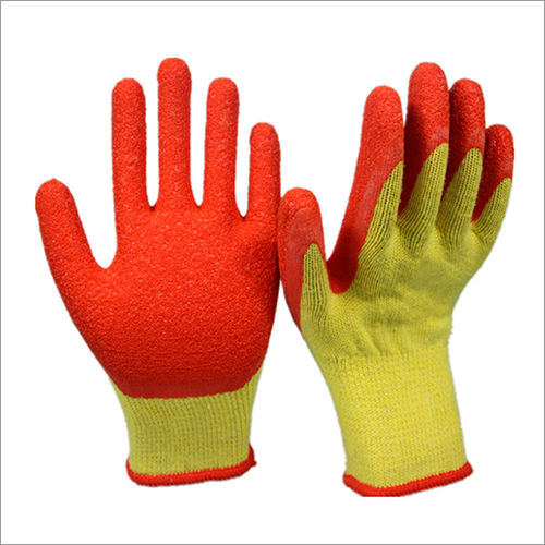 Red 10G Cotton With Orange Crinkle Latex Coated Gloves