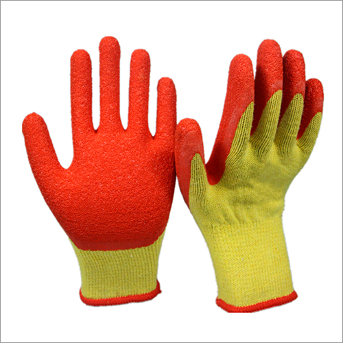 10G Cotton With Orange Crinkle Latex Coated Gloves