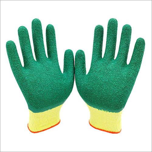 Quick Dry 10G Cotton With Green Crinkle Latex Coated Gloves