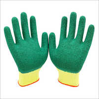 10G Cotton With Green Crinkle Latex Coated Gloves