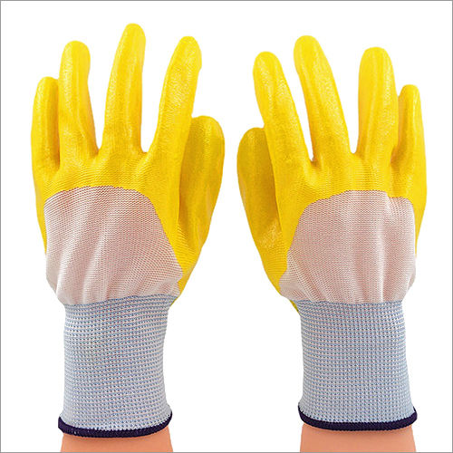 Quick Dry White Yellow Half Coated Nitrile Gloves