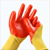13 Gauge Yellow Polyester Orange PVC Half Coated Gloves