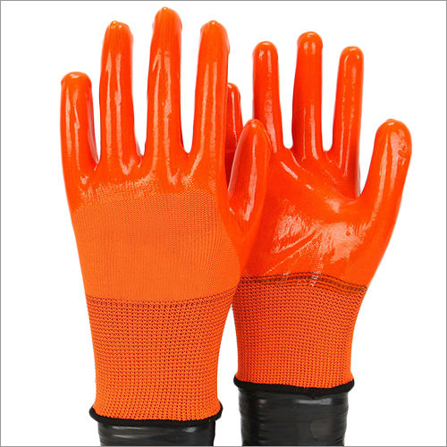 Full Finger 13 Gauge Orange Polyester Orange Pvc Half Coated Gloves