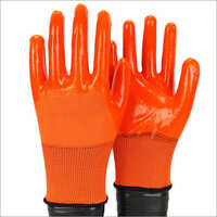 13 Gauge Orange Polyester Orange PVC Half Coated Gloves