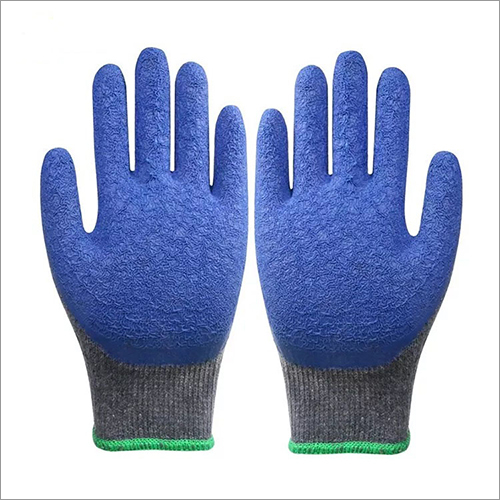 10G Cotton With Blue Crinkle Latex Coated Gloves
