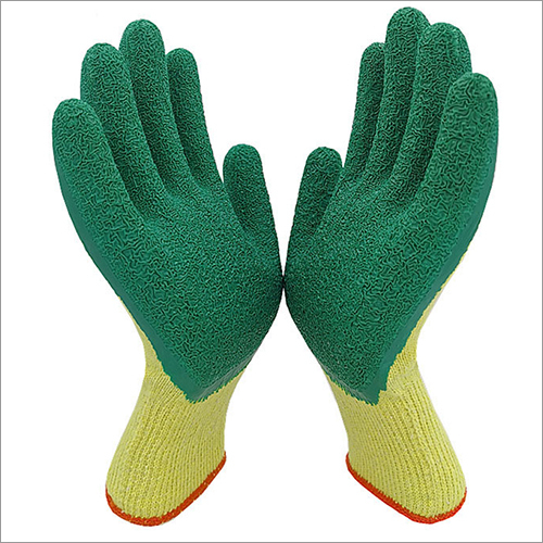 10G Cotton With Green Crinkle Latex Coated Gloves