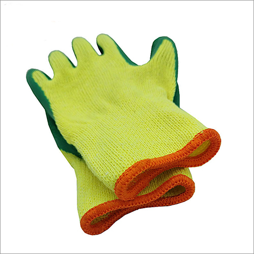 10G Cotton With Green Crinkle Latex Coated Gloves
