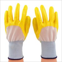 White Yellow Half Coated Nitrile Gloves