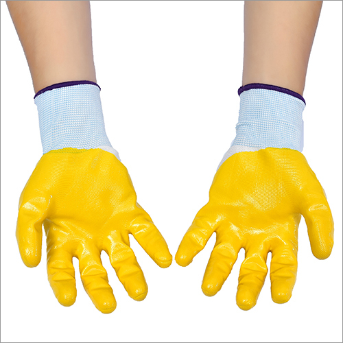 White Yellow Half Coated Nitrile Gloves