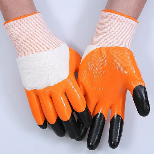White Orange Black Nitrile Half Coated Nitrile Gloves