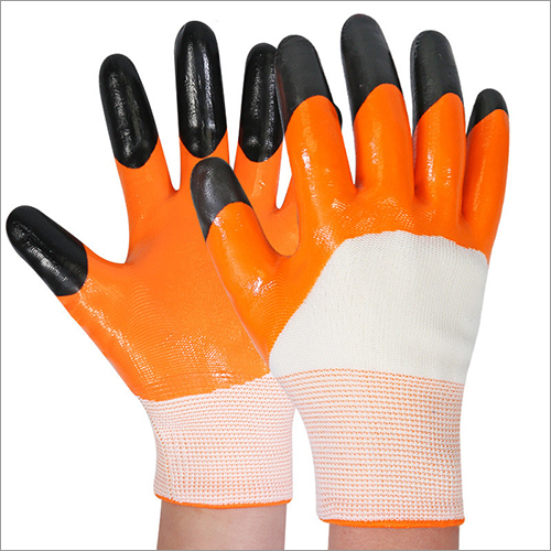 White Orange Black Nitrile Half Coated Nitrile Gloves
