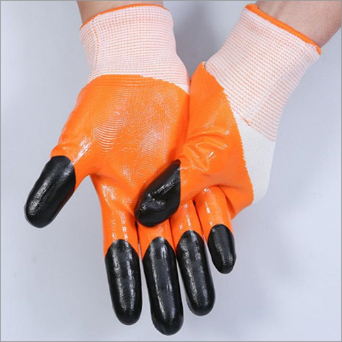 White Orange Black Nitrile Half Coated Nitrile Gloves
