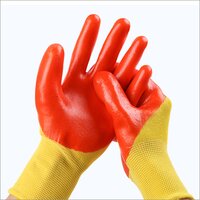13 Gauge Yellow Polyester Orange PVC Half Coated Gloves