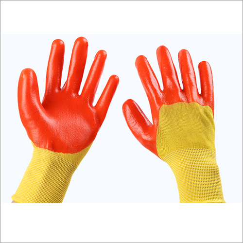 13 Gauge Yellow Polyester Orange PVC Half Coated Gloves