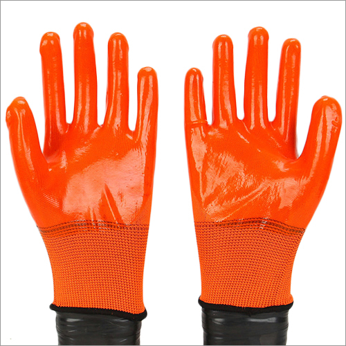 13 Gauge Orange Polyester Orange PVC Half Coated Gloves