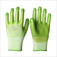 13 Gauge Green Zebra-Stripe Polyester PVC Half Coated Gloves